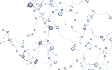 Neural network. Social network. Futuristic dna, deoxyribonucleic acid. Abstract molecule, cell illustration, mycelium. White background. 3D illustration