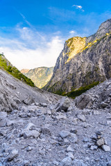 Fototapeta na wymiar Mountains valley near Koenigssee, Konigsee, Berchtesgaden National Park, Bavaria, Germany.