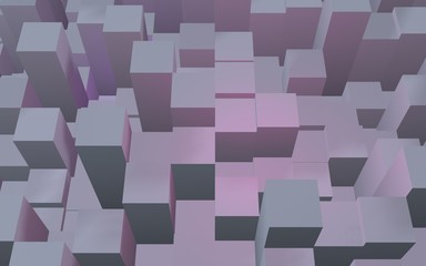 Abstract pink gray elegant cube geometric background. Chaotically advanced rectangular bars. 3D Rendering, 3D illustration