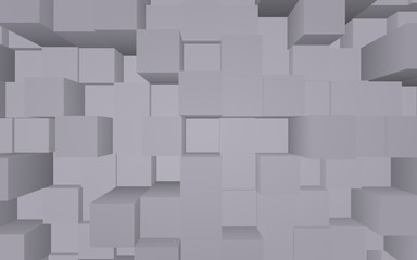 Abstract gray elegant cube geometric background. Chaotically advanced rectangular bars. 3D Rendering, 3D illustration