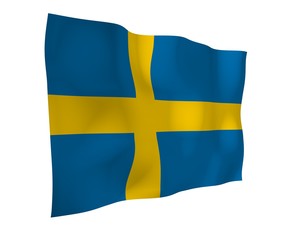 The flag of Sweden. Official state symbol of the Kingdom of Sweden. A blue field with a yellow Scandinavian cross that extends to the edges of the flag. 3d illustration