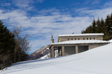 san michele church in the snow in matese park