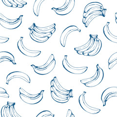 Banana seamless pattern, vector food background with bananas