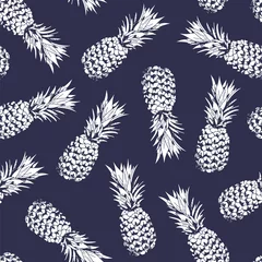 Fototapete Ananas Nahtloses Muster der Ananas, Vektorhintergrund mit Ananas für Hawaiihemd