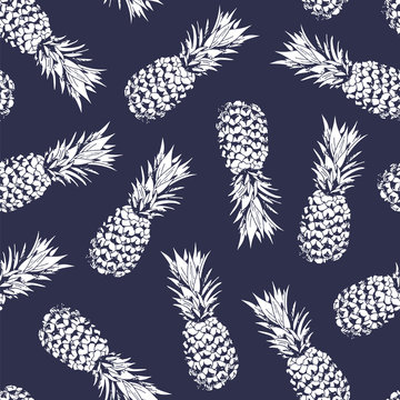 Pineapple seamless pattern, vector background with pineapples for hawaiian shirt