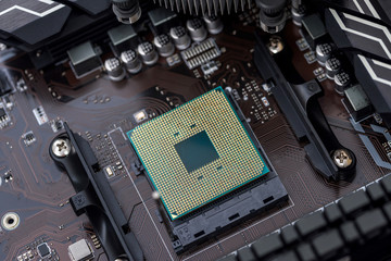 Cpu of personal computer top view at motherboard