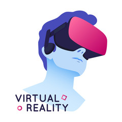 Vector illustration of man wearing virtual reality headset. Abstract VR modern illustration
