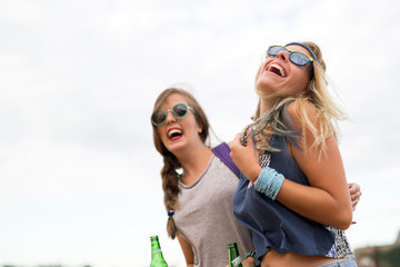 Young happy women having fun time together