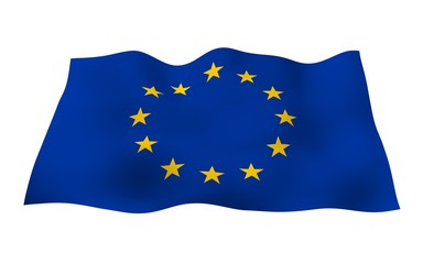 Slightly waving flag of the European Union isolated on white background, 3D rendering. Symbol of Europe. 3D illustration