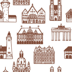 German Famous Landmarks Pattern in Hand Drawn Style