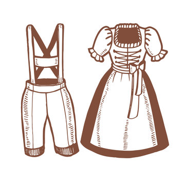 Oktoberfest Dirndl and Lederhosen in Hand Drawn Style