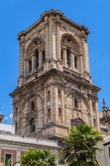 Bell tower of Roman Catholic Granada Cathedral or Cathedral of Incarnation (Catedral de Granada, Santa Iglesia Catedral Metropolitana de la Encarnacion de Granada, 1561). Granada, Andalusia, Spain.
