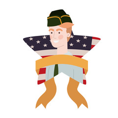 man soldier of war with flag of united states background