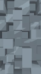 Abstract gray elegant cube geometric background. Chaotically advanced rectangular bars. 3D Rendering, 3D illustration