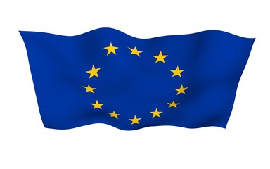 Slightly waving flag of the European Union isolated on white background, 3D rendering. Symbol of Europe. 3D illustration