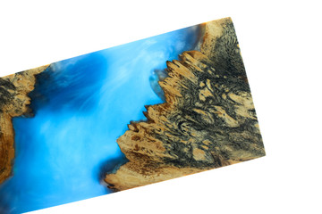 Casting epoxy resin Stabilizing Afzelia burl wood blue abstract art background texture for blanks