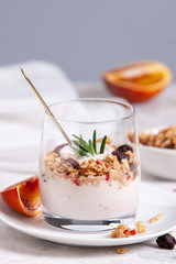 Orange Granola with Raspberry Yogurt and Freeze Dried Raspberry