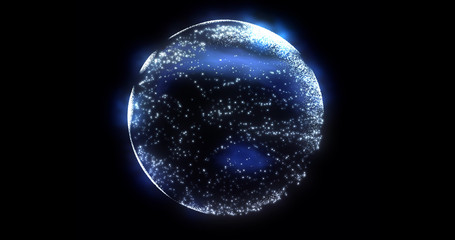 Sphere atom array image. Digital computer visualization. Generative picture. 3D illustration, 3D rendering.