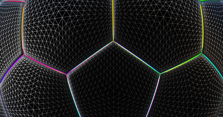Holographic football background. Abstract sport image. Soccer ball network structure. Digital computer image. Generative picture. 3D illustration, 3D rendering © Dmitriy