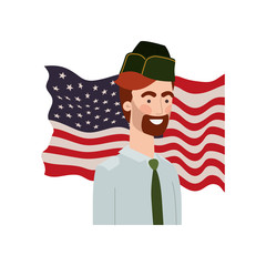 man soldier of war with flag of united states background