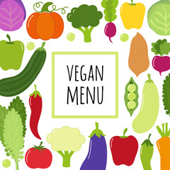 Cute Vegan Menu background with various vegetables