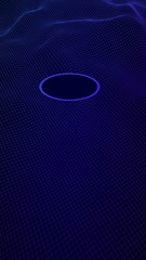 Abstract landscape on a blue background. Cyberspace grid. Mockup. hi tech network, technology. Vertical image orientation. 3D illustration