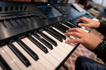 hands playing piano keyboard musician concert jazz blues rock keys studio recording session...