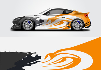 Fototapeta premium Car wrap livery decal vector , supercar, rally, drift . Graphic abstract stripe racing background . Eps 10