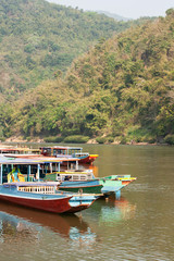 Fototapeta premium A local port and traditional boat on Nam U River.