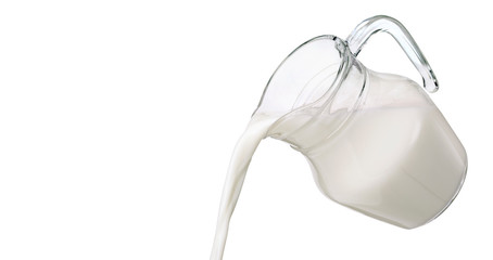 Pouring milk isolated on white background with clipping path - obrazy, fototapety, plakaty