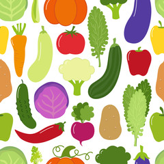 Cute Vegan Menu seamless pattern background with various vegetables