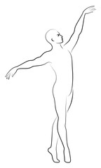 Silhouette of a slim guy, male ballet dancer. The dancer has a beautiful slim figure, a strong body. Vector illustration