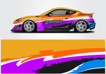 Fototapeta premium Car wrap livery decal vector , supercar, rally, drift . Graphic abstract stripe racing background . Eps 10