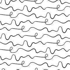 Unreadable handwritten scribble seamless pattern, black and white abstract lettering imitation. Vector illustration.