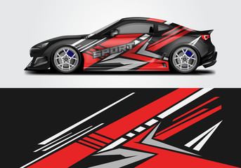 Obraz premium Car wrap livery decal vector , supercar, rally, drift . Graphic abstract stripe racing background . Eps 10