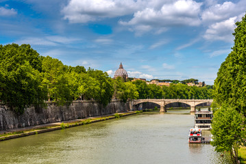 Sisto bridge, San Pietro Dome, Tiber river, Rome, Lazio, Italy, Europe