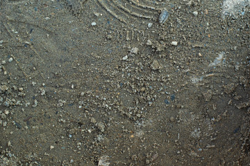 Wet dirty gray sand with a footprint