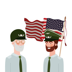 men soldiers of war with flag of united states background