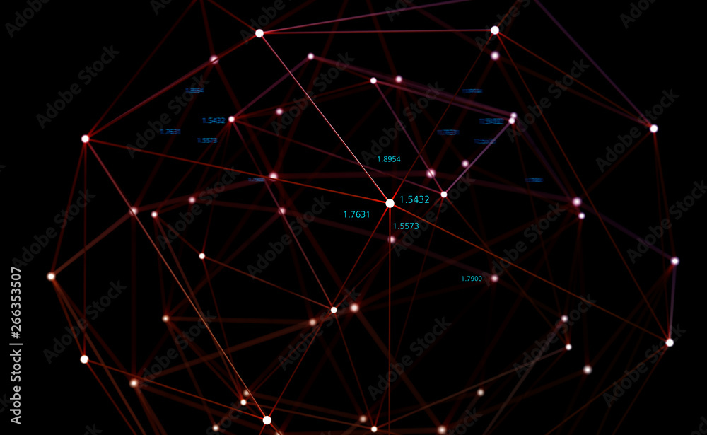 Fototapete Big data. Associated blocks of information in the global network. 3D illustration of a polygonal mesh in stellar cyberspace