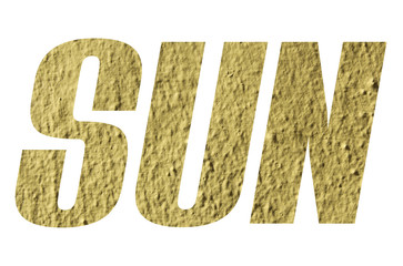 SUN word with yellow wall textured on white background