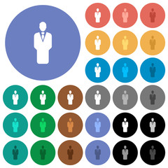 Businessman silhouette round flat multi colored icons