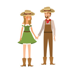 farmers couple talking with straw hat
