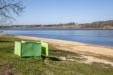 Sandy beach on the Volga river in Tutaev
