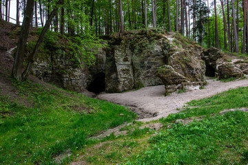sandstone cave entrance in dark