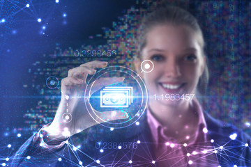 The concept of business, technology, the Internet and the network. A young entrepreneur working on...
