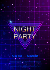 Night party flyer. Retro style. Vector poster template design.