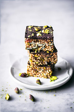 Puffed Quinoa, Date, and Tahini Bars