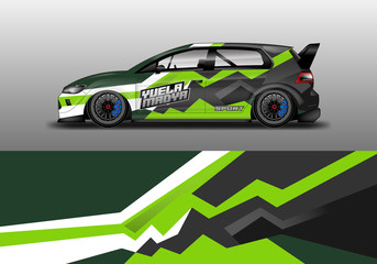 Plakat Car wrap graphic vector. Abstract stripe racing background kit designs for wrap vehicle, race car, rally, adventure and livery