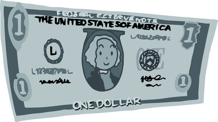 Monochrome Deformed Cute hand-painted 1 US dollar banknote