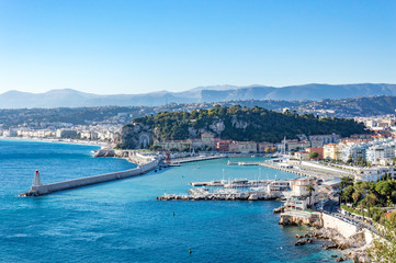 Fototapeta na wymiar Port of Nice with its docks and seacoast